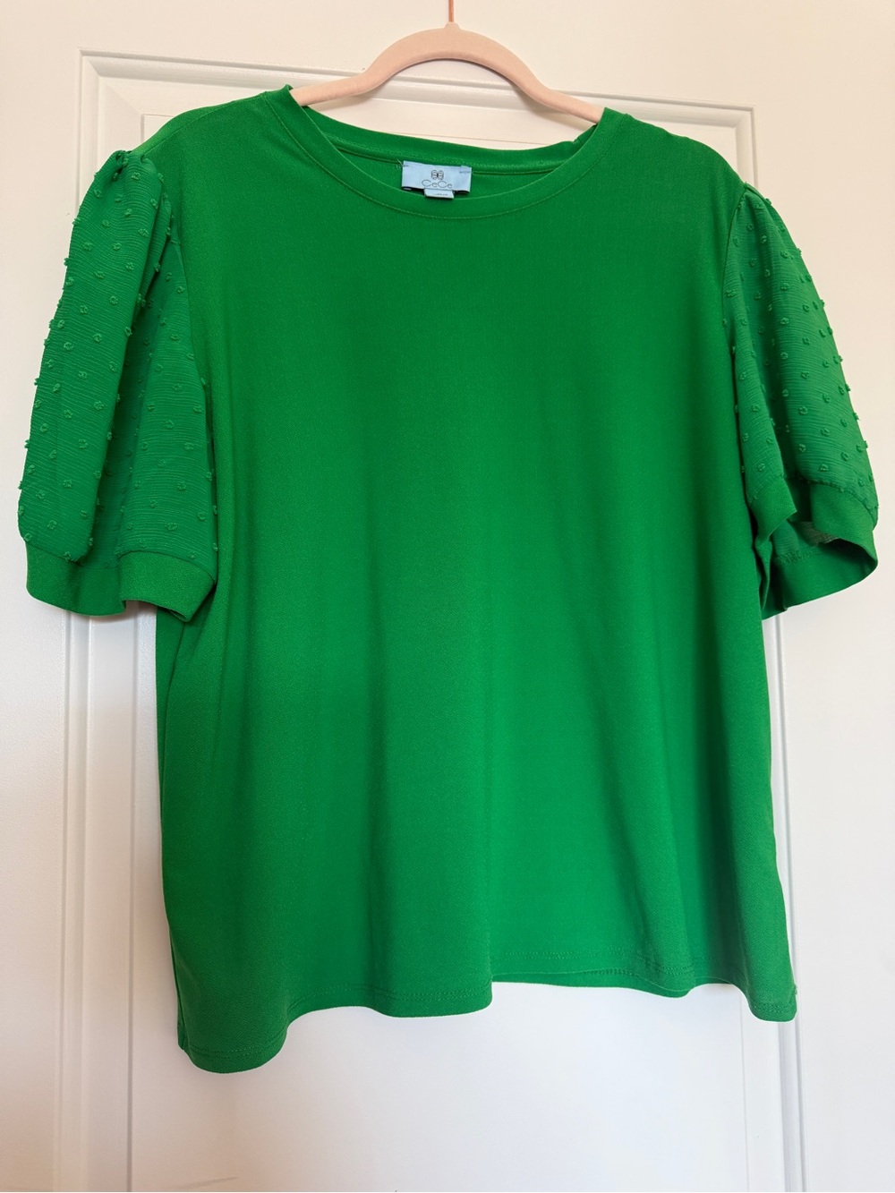 CeCe Bright Green Puff Sleeve Short-Sleeve Blouse size XL